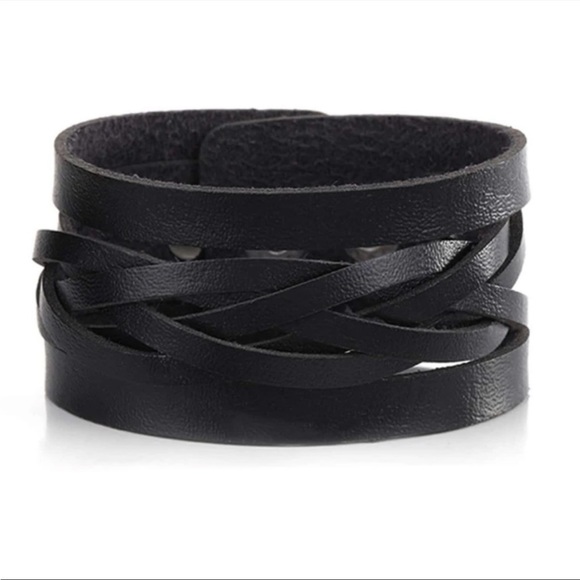 Black Leather Braided Bracelet - Picture 3 of 6